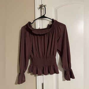 Express Mauve Off Shoulder Smocked Blouse